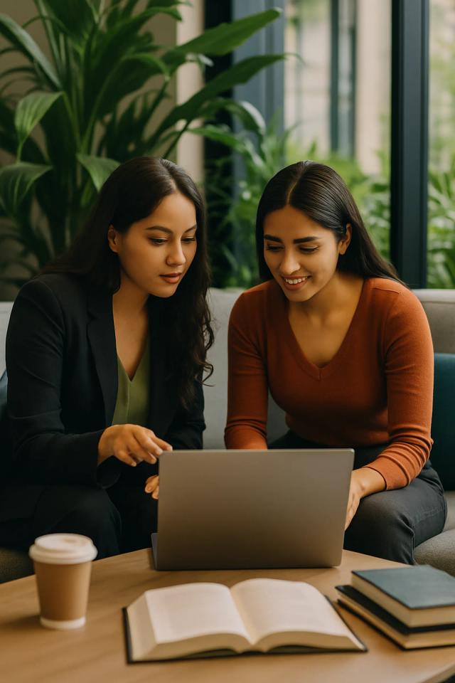 Abogadas mexicanas colaborando en análisis jurídico en espacio moderno